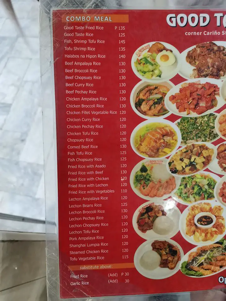 Menu at Good Taste Baguio