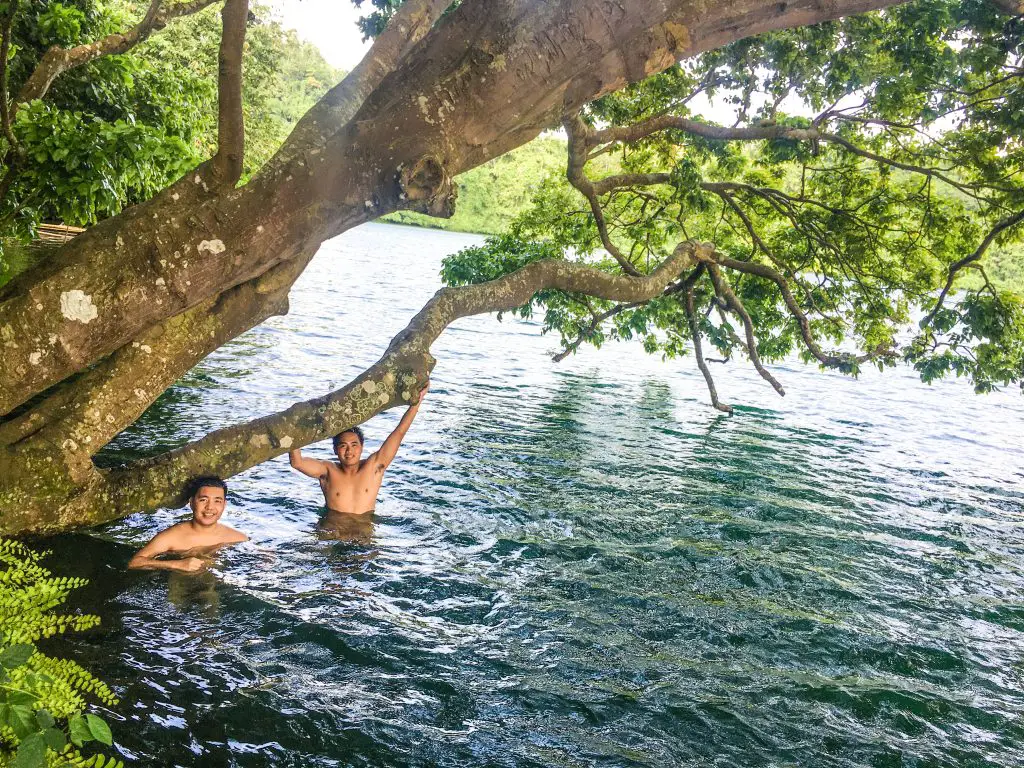 Enjoying the crystal-clear and cool waters of Pandin Lake with my travel buddy