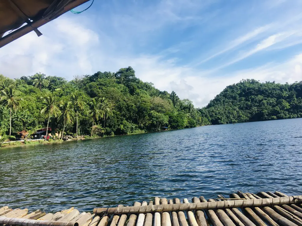 A view of Lake Pandin from a bamboo raft
